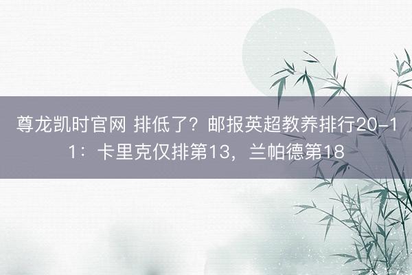 尊龙凯时官网 排低了？邮报英超教养排行20-11：卡里克仅排第13，兰帕德第18