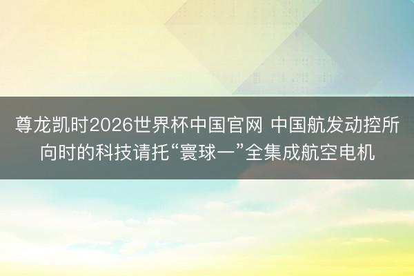 尊龙凯时2026世界杯中国官网 中国航发动控所向时的科技请托“寰球一”全集成航空电机