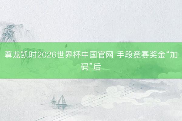 尊龙凯时2026世界杯中国官网 手段竞赛奖金“加码”后