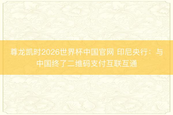 尊龙凯时2026世界杯中国官网 印尼央行：与中国终了二维码支付互联互通